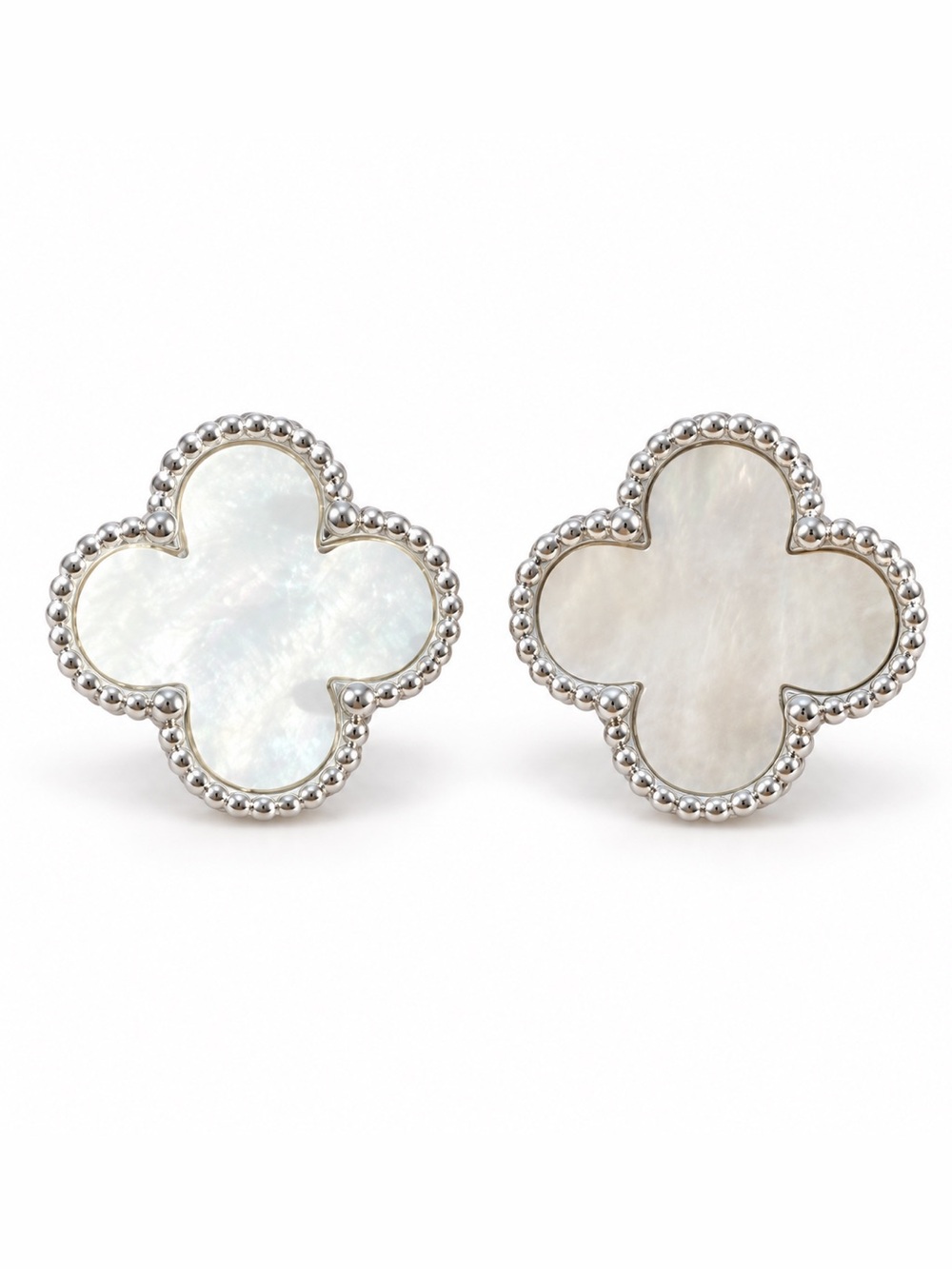 Silver Clover Stud Earrings - White and Silver